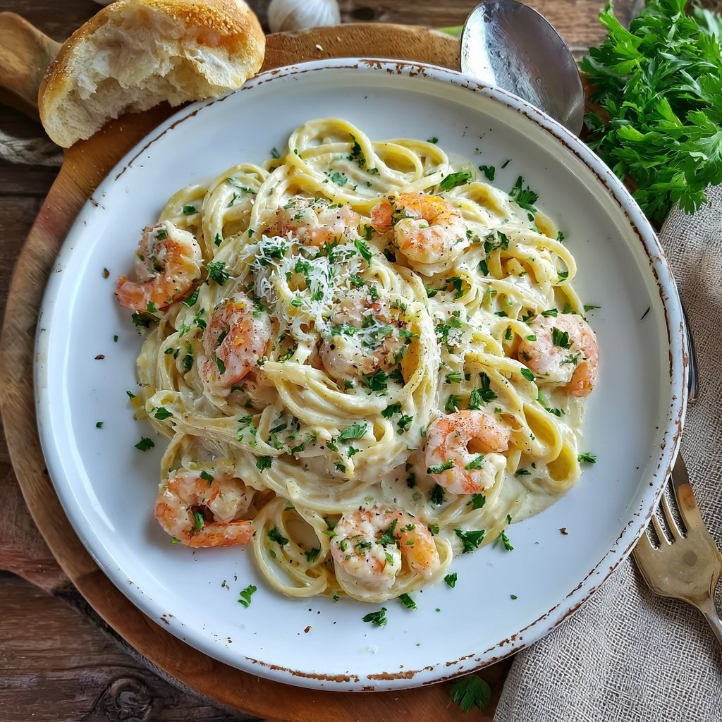 Shrimp Alfredo Pasta With Garlic Cream Sauce