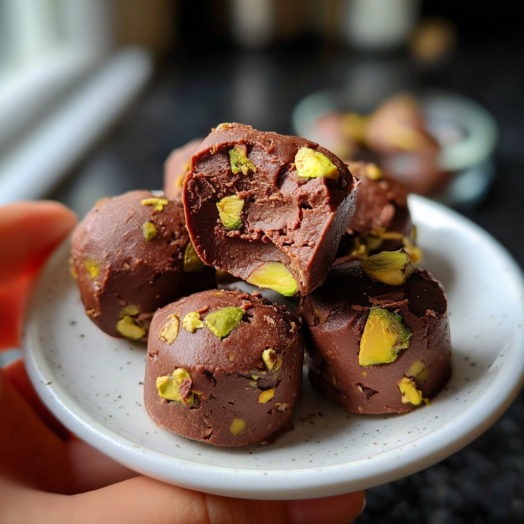 Chocolate Pistachio Fudge Bites